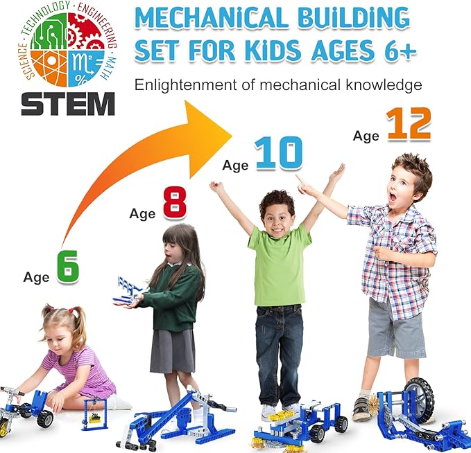Mechanical Building Toys for Boys Age 8-12, 50 STEM Projects for Kids Ages 8-12 with 325 PCS Building Blocks, STEM Toys for 6 7 8 9 10 Year Old Boys, Science Kit Birthday Xmas Gifts for Kids 6+