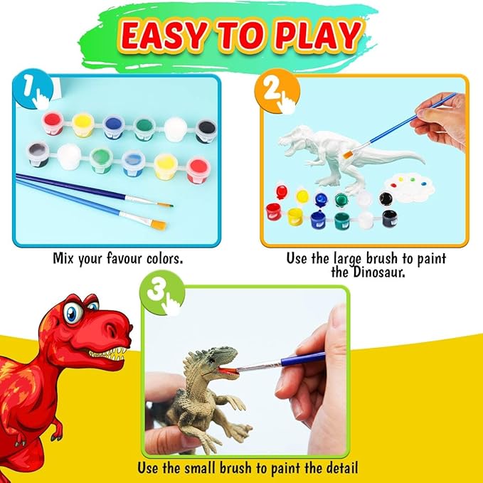 FUNZBO Painting Kits for Kids, Arts and Crafts with Art Supplies, Dinosaur Figures Ready to Paint, Toys Gifts for Toddlers Boys Girls 3-12