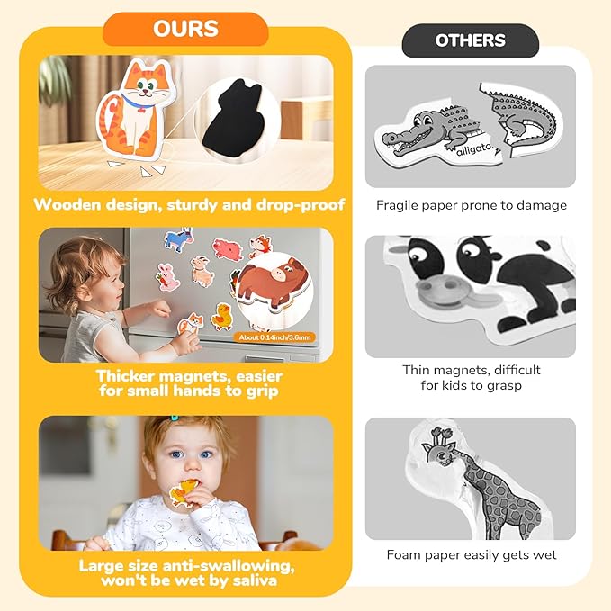 Wooden Fridge Magnets for Kids – 10 Cute Farm Animals Refrigerator Magnets for Toddlers, Large Kids Magnetic Toys, Fun Educational Learning Gifts for Toddlers 2 3 4 5 Years Old