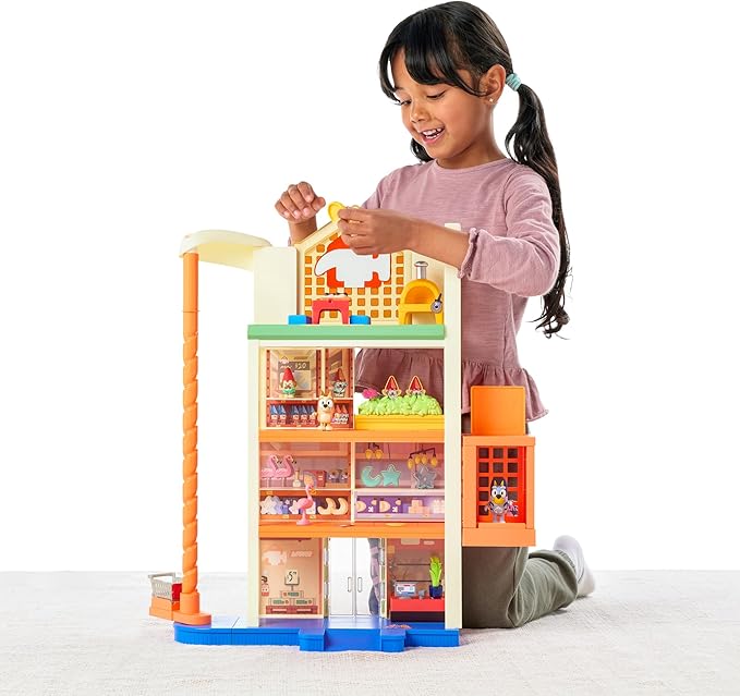 Bluey Hammerbarn Shopping Playset, 4 Level, 22" Tall Playset with Working Lift and Trolley Return, Including Lights and 45+ Sounds