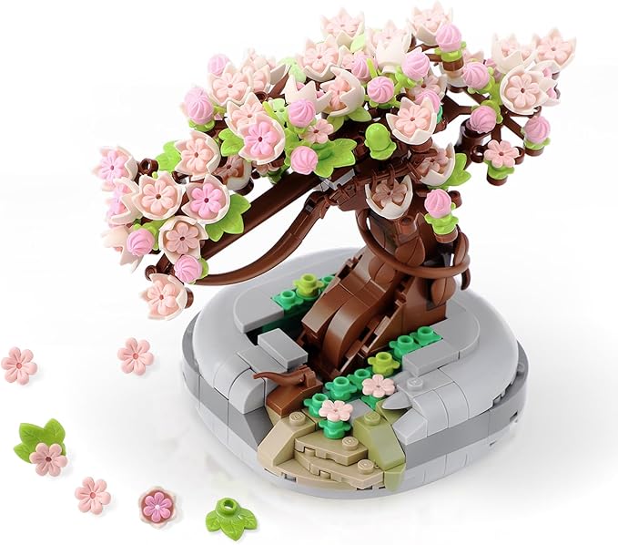 Cherry Blossoms Celebration Gift, Buildable Floral Display for Creative Kids, Spring Flower Room Decor or Office Art, Spring Flower Gift for Girls and Boys Aged 6 and Up