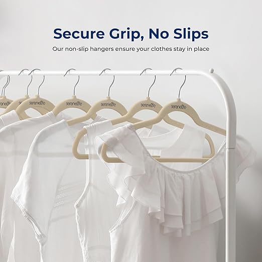 SereneLife Velvet Hangers 20 Pack - Non-Slip Felt Hangers with 360° Swivel Hook - Ultra-Thin, Lightweight Velvet Hangers for Shirts, Sweaters, Hoodies, Kids Clothes & Dresses - Space-Saving, Ivory