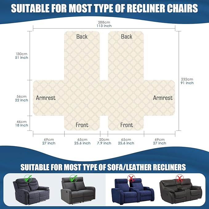 TAOCOCO 100% Waterproof Recliner Covers, Recliner Sofa Covers with Leg Straps, Reversible Recliner Couch Cover for Reclining Chair, Washable Couch Protector for Pets Kids(2 Seater, Charcoal Gray)