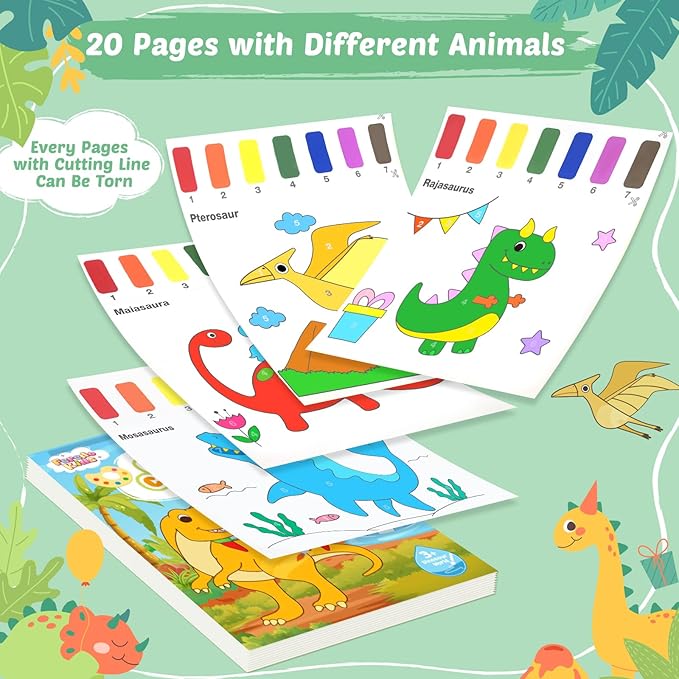 Water Coloring Books for Toddlers - Easter Basket Stuffers Watercolor Paint Book Drawing Art Paper for Kids Mess Free Craft Supplies kit Toy for Age 3 4 5 6 Valentines Birthday Gift(Dinosaurs)
