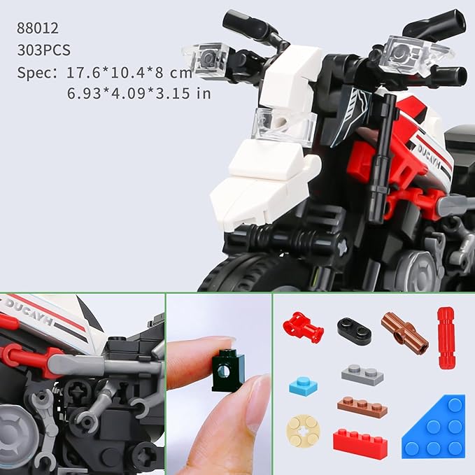 Motorcycle Building Blocks for Boys, 88012 Collectible Motorcycle Display Models Off-Road Motorbike Building Toy 303Pcs,Birthday for Age 6+ Boys, Compatible with Classical Brand Set