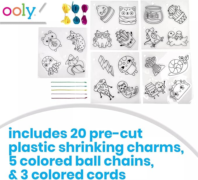 Ooly Shrink-Its 28 PC DIY Shrinking Art Kit That Creates Charms and Tags, Includes 20 Plastic Pre Cut Charms and More, No Mess Art for Kids, DIY Creative Activity, Ideal Party Favor - Fun Friends
