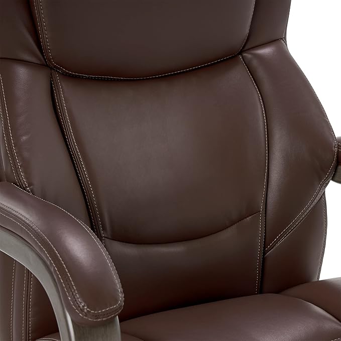 La-Z-Boy Delano Big & Tall Executive Office Chair | High Back Ergonomic Lumbar Support, Bonded Leather, Brown with Weathered Gray Wood |