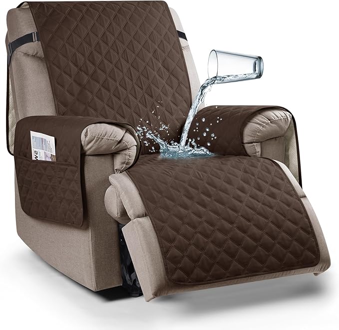 Ruaozz 100% Waterproof Recliner Chair Cover Non-Slip Reclining Cover for Recliner Chair Washable Chair Seat Cover with Elastic Straps for Kids, Dogs, Pets (Dark Brown, 23'')