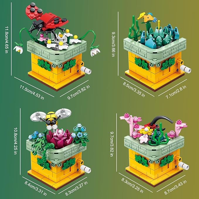 Toy Building Block, Insect Flowers Collection 4 in 1 Model Kit Bricks, Creative Insects Building Block Sets, Hobbies Christmas Birthday Gift for Nature Lovers Adult Kids Boys Girls 8+