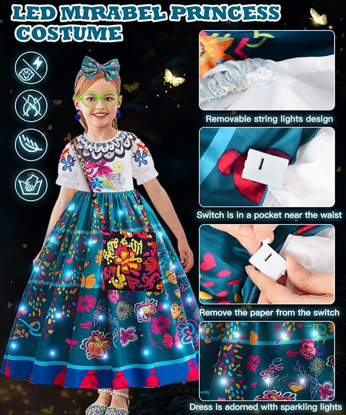 TOLOYE Princess Dress Up for Girls, Princess Costume for Girls Light Up with Accessories for Halloween Carnival Cospaly