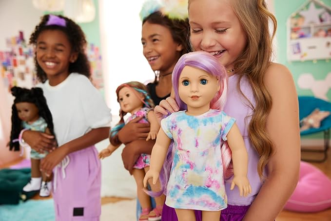 American Girl Truly Me 18-inch Doll #116 with Blue Eyes, Purple-and-Pink Hair, Light Skin, Tie Dye T-shirt Dress, For Ages 6+