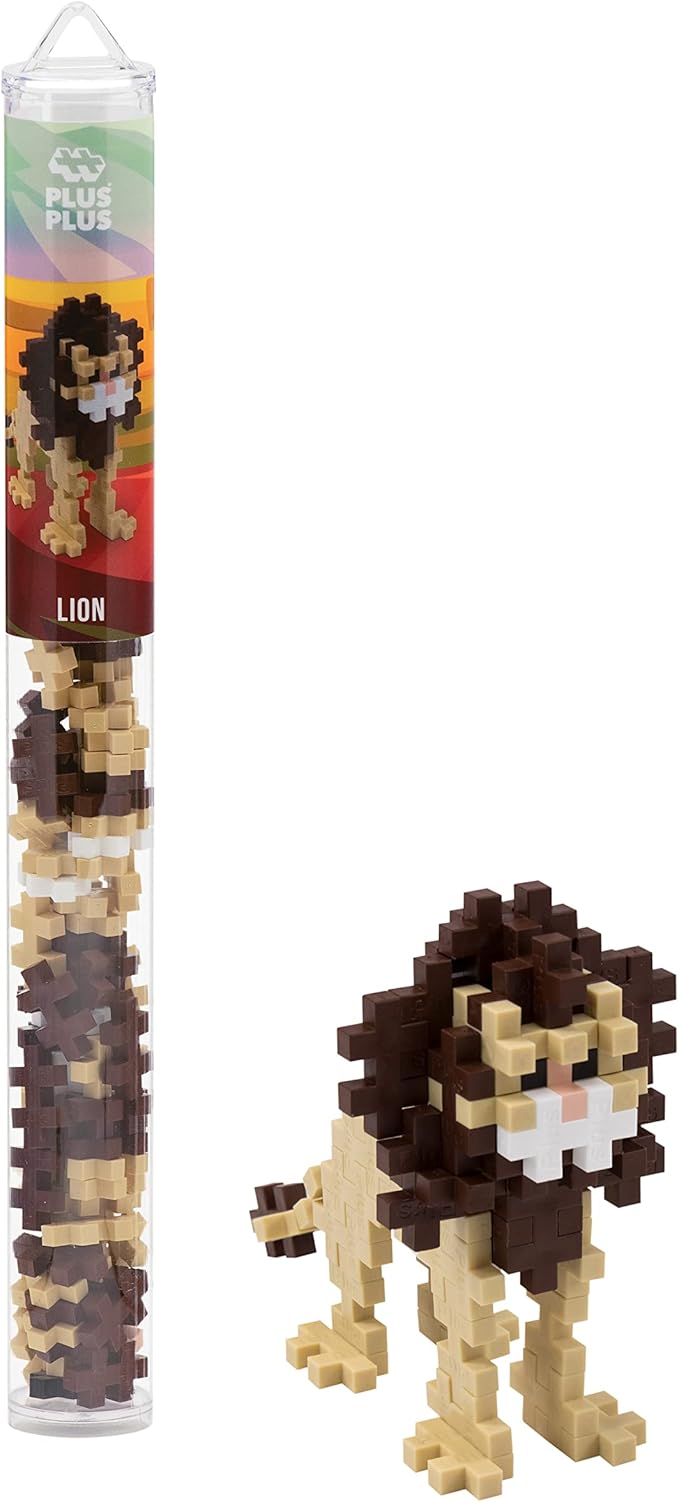 PLUS PLUS 3D Animal Figure Building Block Set, 70 Mini Interlocking Puzzle Pieces, Fun Stem Toys for Kids - Lion Maker Tube