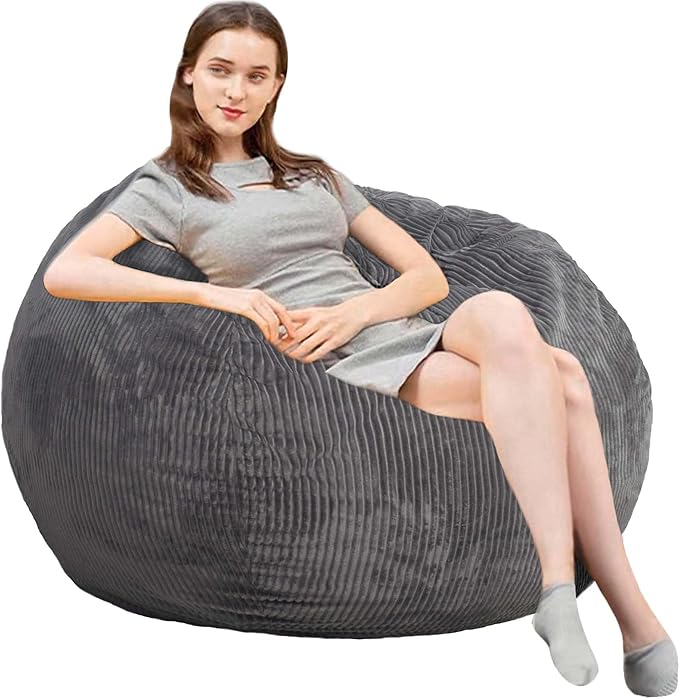 Bean Bag Chairs with Faux Rabbit Fur Cover, 3 ft Giant Memory Foam Bean Bag Chairs for Adults/Teens with Filling,Ultra Soft Faux Fur Fabric, Round Fluffy Sofa for Living Room Bedroom College Dorm