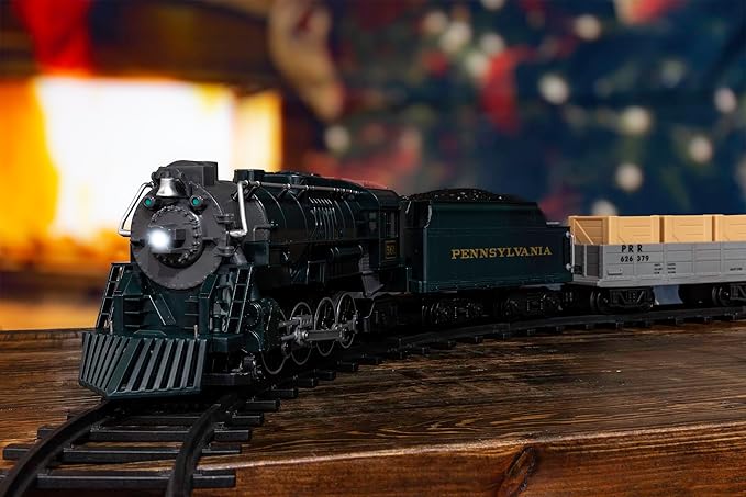 Lionel Battery-Operated Pennsylvania Flyer Freight Toy Train Set with Bluetooth, Locomotive, Train Cars, & Track with Authentic Train Sounds, Lights, & Water Vapor Smoke Effects for Kids 4+