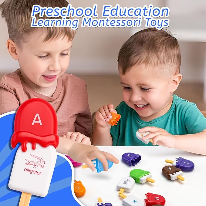 Alphabet Learning Toys, Mini Ice Cream Alphabet Color Sorting Matching Games for Toddlers 1-3, Preschool Learning Educational Toys Easter Basket Stuffers for Toddler