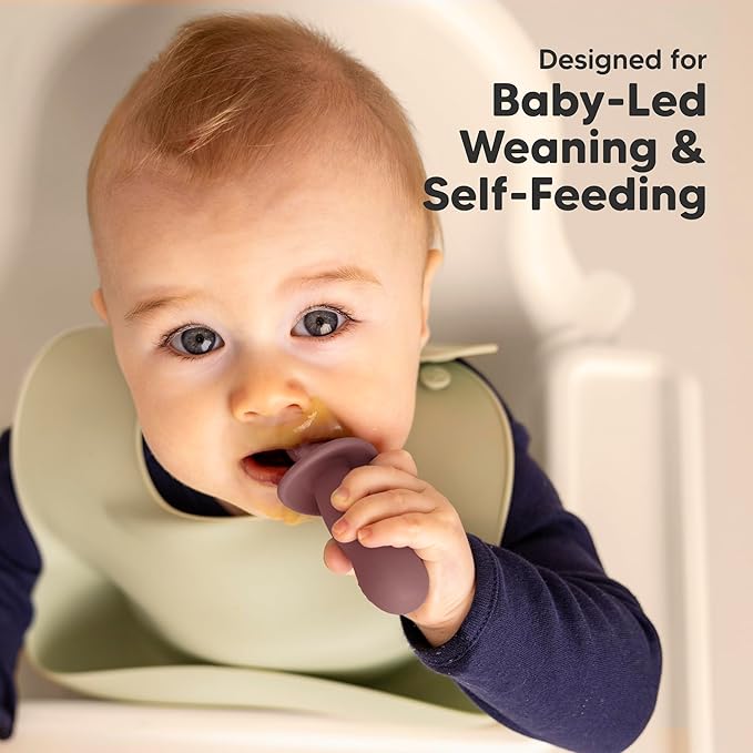 KeaBabies 4-Pack Silicone Baby Spoons and Forks Set - Baby Spoon Self Feeding, BLW Baby Utensils 6-12 Months, Baby Led Weaning Feeding Spoon, Teething Infant Baby First Food Training Pre Spoon (Rocky)