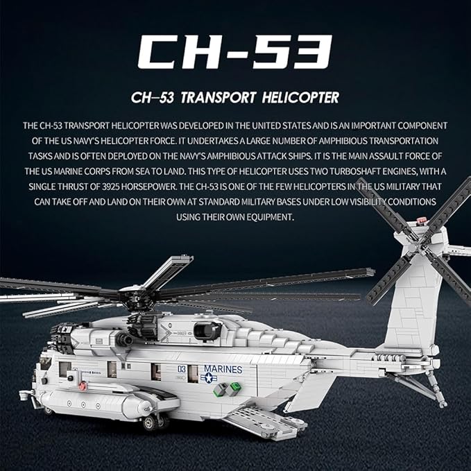 MISINI 33037 CH-53E Super Stallion Transport Helicopter Building Blocks Set, 2192 PCS Airplane Model Building Kits, Educational Toys Gifts for Kid and Adult