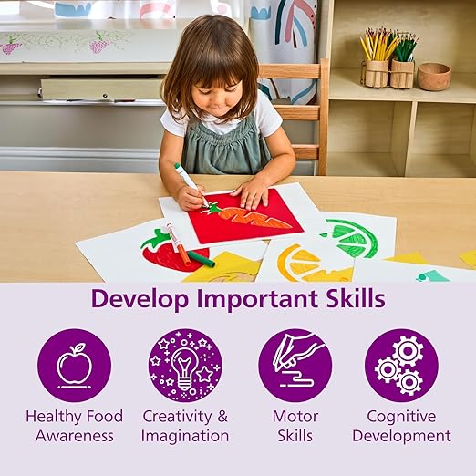 Colorations Fruit & Vegetable Shapes Stencils for Kids, 8 inches, Jumbo, Sturdy, Quality, Washable, Paint, Draw, Spray, Classroom, Arts & Crafts, Teacher, Educational