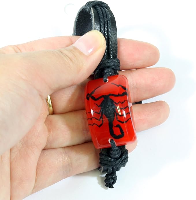 REALBUG Black Scorpion Bracelet, Red, Leather, 10 inches