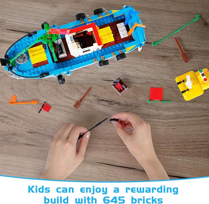 Fishing Boat Building Blocks Sets, Pirate Ship Sea Fishing Building Block Toy Set Collection Show, Creative Gifts Toys for Boys and Girl Ages 6-12 Years Old and up, 645 PCS