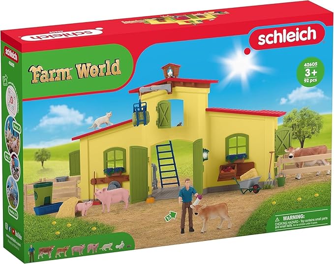 Schleich Farm World Animal Farm Playset with Figurine and Accessories - 92pc Kids Animal Farm Playset with Cow, Horse, Pig, Bull, and Accessories for Boys and Girls, Gift for Kids Age 3+, Yellow