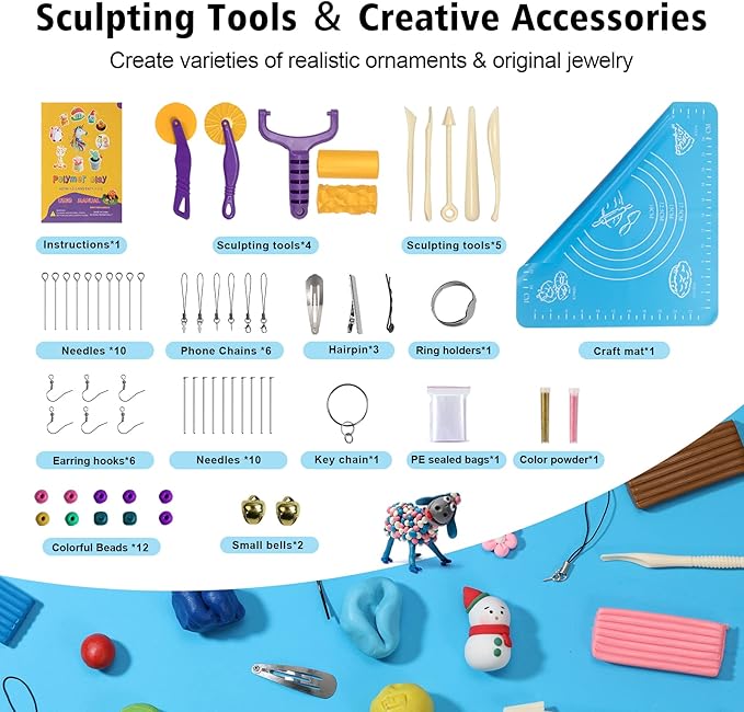 Aestd-ST Polymer Clay 72 Colors, Modeling Clay for Kids, Non-Sticky Easy to Shape Oven Bake Clay with Sculpting Tools, Holiday Gift for Kids and Artists.