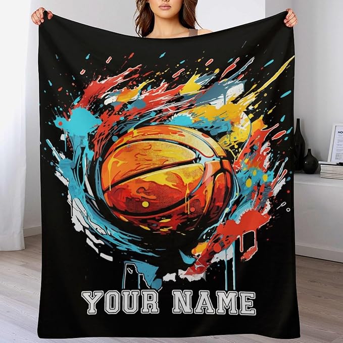Custom Basketball Blanket - Soft Flannel Sports Basketball Blankets for Teens Adults Women Men Basketball Lovers - Warm Basketball Throw Blankets for All Season Lap, Chair, Sofa - 70"x50"