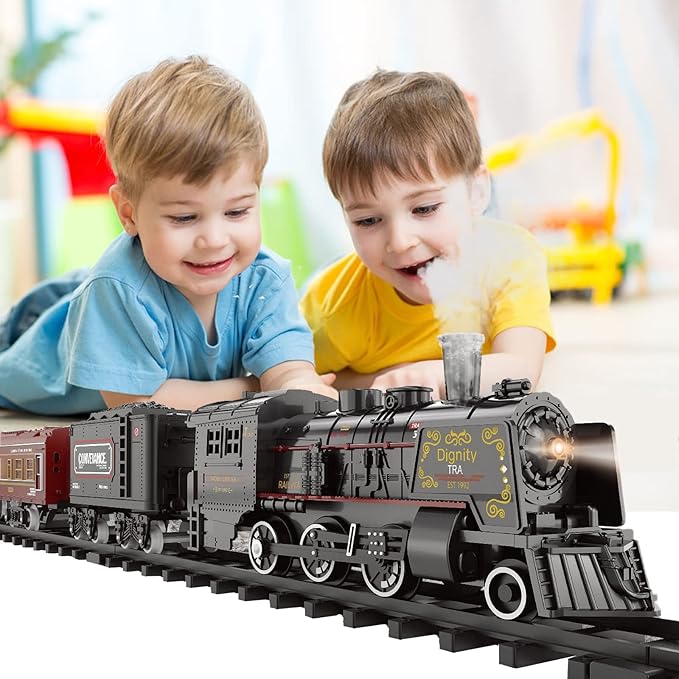 Electric Train Sets for Boys Girls Metal Alloy Christmas Trains Toys Steam Locomotive, Passenger Carriages, Tracks, Light & Sounds Rechargeable Birthday Gifts for Kids 3 4 5 6 7 8 + Years Old Red …