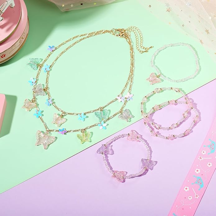 PinkSheep Toddler Jewelry Kids Jewelry Kids Necklace Choker and Bracelet 3 Pack 9pcs, Little Girls Jewelry In Box, Flower Girl Gift Kids Girls Accessories