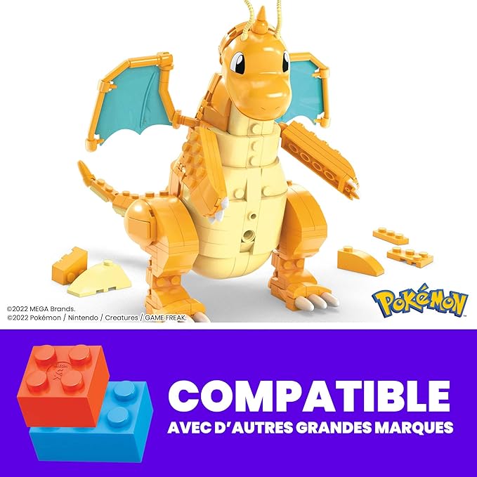 MEGA Pokémon Building Toys Set Dragonite with 388 Pieces, Articulated and Poseable with Motion, 7 Inches Tall, for Kids