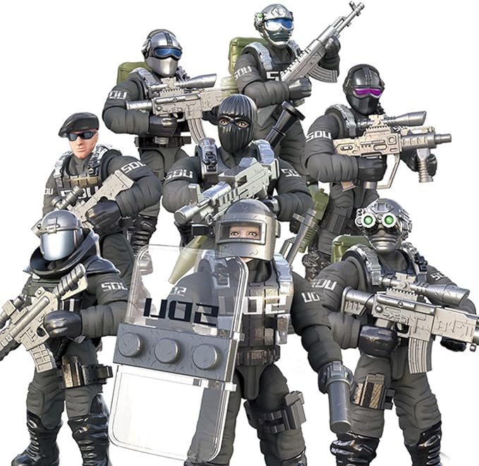 MEIEST SWAT Model Equipment Assembly Building Block Toys,8 PCS City Police Action Mini-Figures with Multiple Military Weapons Accessories,Party Favors Set