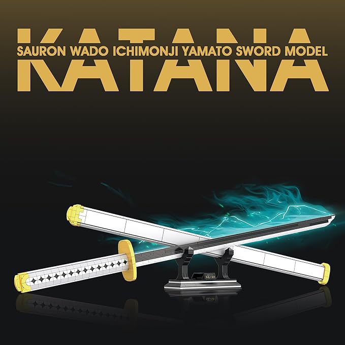 HI-REEKE Cosplay Anime Swords Building Blocks Kit 1 Piece Roronoa Zoro Sauron Wado Ichimonji Yamato Sword Model Samurai Katana Toys for Adult -806PCS Luminous