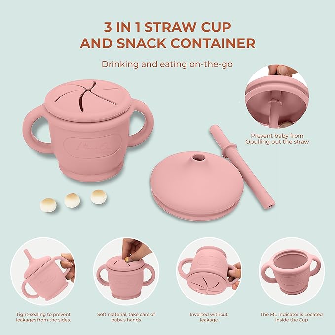 Silicone Baby Feeding Set - BPA-Free - Baby Led Weaning Supplies, Complete Kit toddler eating essentials – Empower Your Little One's Independence with LimOr's baby essentials 6-12 months (Pink)