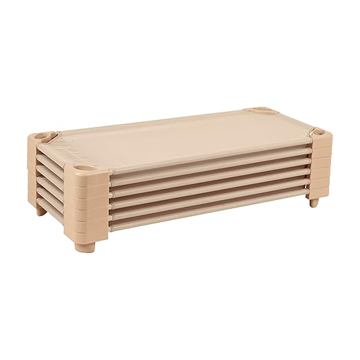 ECR4Kids Stackable Kiddie Cot, Ready-to-Assemble, Standard Size, Classroom Furniture, Sand, 6-Pack