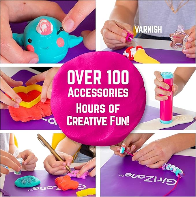 GirlZone Air Dry Clay Ultimate Craft Kit, Over 100 Piece Kids Modeling Clay Set, Air Dry Clay for Kids with No Baking Required, Arts & Crafts for Girls Age 3+ (Regular Size)