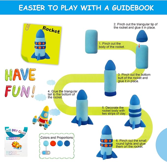 Dinosaurs Air Dry Clay Kit with 4 Dino Skeletons, 18 Colors Modeling Magic Clay with Sculpting Tools, Soft & Ultra Light, Arts and Crafts Gift for Boys & Girls Age 3-12 Year Old