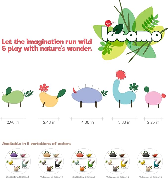 Taksa Toys Locomo Friends I Waldorf Educational Outdoor Play Figures, Montessori Wooden Animal Toys for Kids 3 4 5 6 7+, Open-Ended Learning & Creativity, Nature Eco Toys, Gifts (Set of 5)