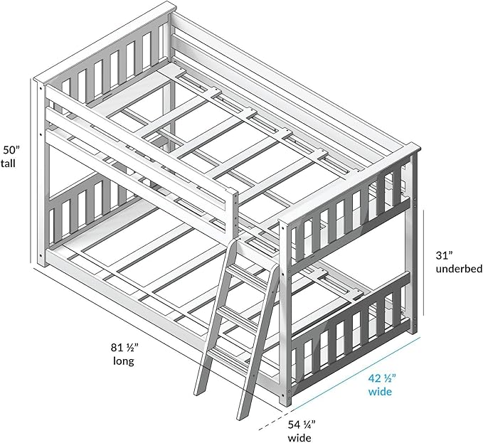 Max & Lily Twin Over Twin Low Bunk Bed with Ladder, Wooden Bunk beds with 14” Safety Guardrail for Kids,Toddlers, Boys, Girls, Teens, Bedroom Furniture, Blue