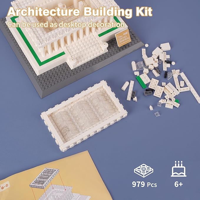 Oichy Building Blocks Set, Lincoln Memorial Architecture Model Kits 979 PCS Collection Toy Building Sets for Adults and Kids