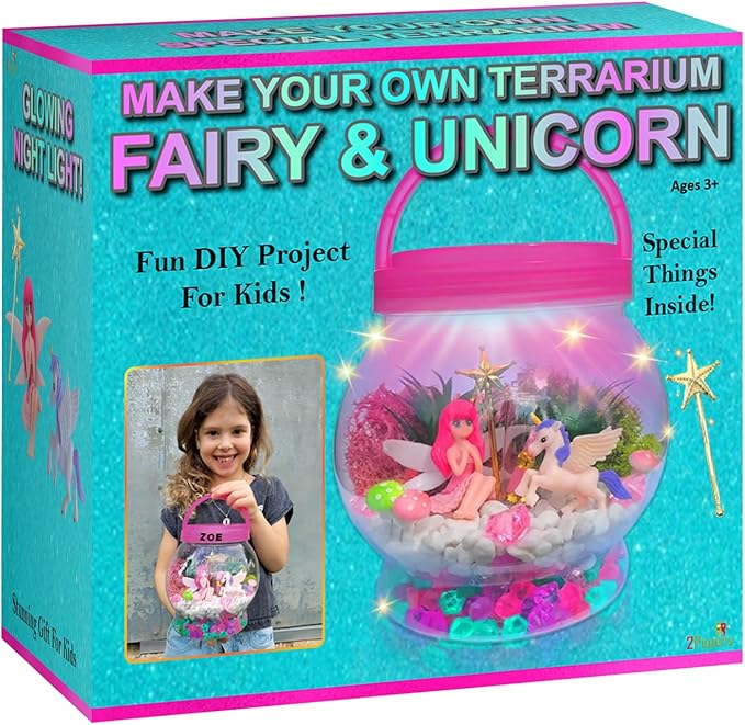 DIY Fairy & Unicorn Nightlight Gifts for Girls Age 3 4 5 6 7 8 9 10 Years Old, Terrarium Arts & Crafts for Kids, Birthday Fairy Gift & Unicorn Art Kit