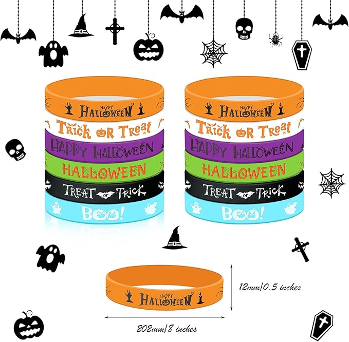 24 Pcs Halloween Luminous Silicone Wristbands, Glow in The Dark Classic Halloween Patterns Rubber Bracelets for Halloween Trick or Treat Theme Party Favors Goodie Bag Stuffers Supplies