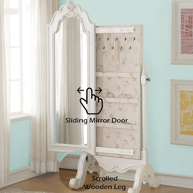 ACME Furniture Edalene Cheval Jewelry Armoire, Pearl White