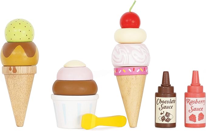 Le Toy Van - Educational Wooden Toy Honeybake Colourful Wooden Carlo's Gelato Pretend Ice Cream Toy | 12 Pieces - Great Role Play Gifts For A Boy Or Girl - 2+ Years