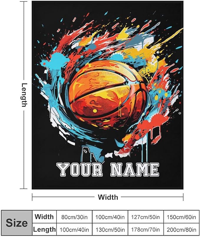 Custom Basketball Blanket - Soft Flannel Sports Basketball Blankets for Teens Adults Women Men Basketball Lovers - Warm Basketball Throw Blankets for All Season Lap, Chair, Sofa - 70"x50"