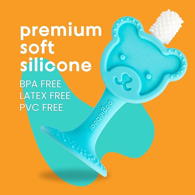 oogiebear Infant-to-Toddler Training Teether Toothbrush - 0-2 Years - 360° Soft Silicone, Promotes Safe Brushing, Baby & Kids Health - Teddy Bear Design Oral Care - 1 Unit
