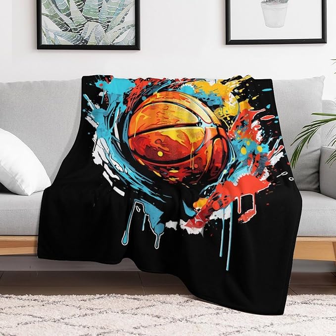 Basketball Throw Blanket - Soft Flannel Sports Basketball Blankets for Girls Boys Kids Basketball Lovers - Warm Basketball Throw Blankets for All Season Lap, Chair, Sofa - 50"x40"