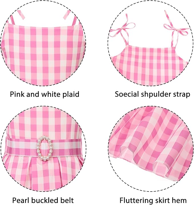 Oumbivil Girls Pink Costume Dress Movie Cosplay Dress Up Kids Outfits Birthday Party