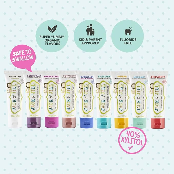 Jack N' Jill Natural Toddler Toothpaste for Baby, Kids and Infants 6 Months & Up, Fluoride Free Training Toothpaste for Toddlers 1-3 (1.76 Fl Oz (Pack of 2), Blueberry)