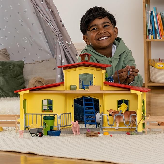 Schleich Farm World Animal Farm Playset with Figurine and Accessories - 92pc Kids Animal Farm Playset with Cow, Horse, Pig, Bull, and Accessories for Boys and Girls, Gift for Kids Age 3+, Yellow