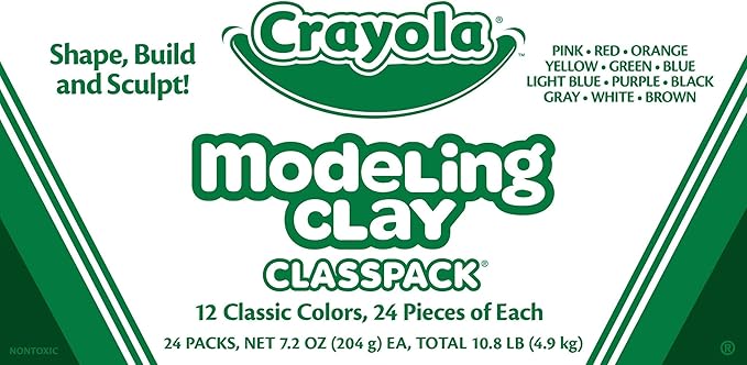 Crayola Modeling Clay Classpack (24 Packs), Bulk Modeling Clay for Kids, 12 Colors, Nontoxic, Classroom Supplies for Kids Arts & Crafts